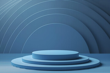 Wall Mural - abstract 3d render, Minimal background for branding and product presentation, featuring a blue podium with a subtle circular geometric pattern