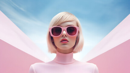 Wall Mural - Stylish Woman with Pink Sunglasses