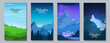 © Goldenboy_14 - Set of landscape posters. Night landscape with starry sky and aurora borealis. Design for poster, banner, flyer, invitation.