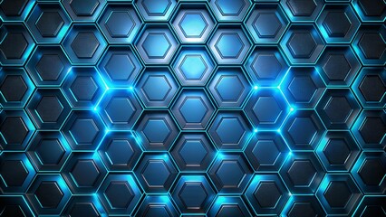 Wall Mural - Abstract Blue Hexagon Grid with Neon Lights