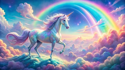 Magical Unicorn in Rainbow Clouds