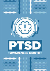 Wall Mural - PTSD Awareness Month in June. Post Traumatic Stress Disorder. Celebrated annual in United States. Medical health care and awareness design. Poster, card, banner and background. Vector illustration