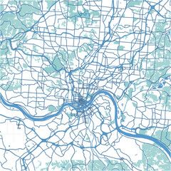 Layered vector map of Cincinnati in Ohio in a professional blue style