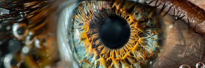 A closeup photograph showcasing a detailed eye artwork that merges natural and technological elements, creating a captivating and thought-provoking piece