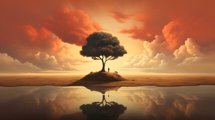 Sticker - Lone Tree in Surreal Landscape