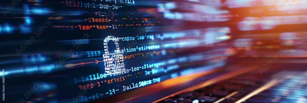 Macro photo shows intricate details of secure software development code ...