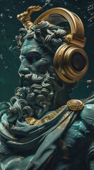 Poster - A statue of a man with headphones on