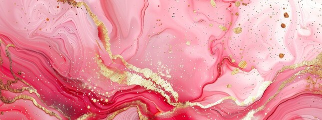 Wall Mural - A closeup view of a pink and gold marble painting