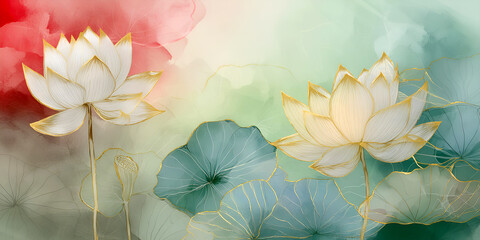 Sticker - Floral lotus leaves textured background	