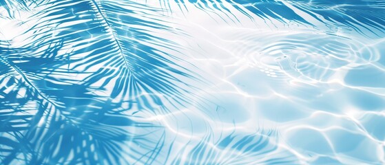 Wall Mural - Elegant minimalist background concept featuring close-up water surface with gentle ripples and subtle blurred palm leaf shadows on the beach, evoking a peaceful, natural and pure atmosphere.