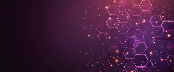 Wall Mural - Dark purple background with geometric hexagon pattern and glowing dots, vector illustration of digital technology wallpaper or banner design for tech innovation concepts