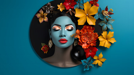 Wall Mural - Artistic Portrait of Woman with Blue Makeup