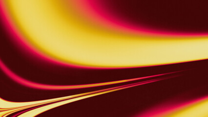 Wall Mural - Abstract flowing liquid wavy curved yellow and pink shapes on dark red  background. High resolution full frame blurry, dynamic and futuristic background with noise. Copy space.