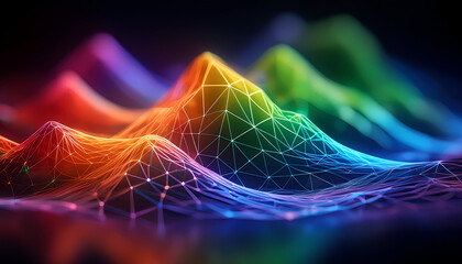 Wall Mural - abstract digital rainbow landscape with wireframe