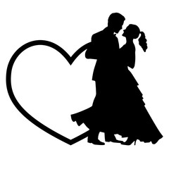 Wall Mural - A silhouette of a couple dancing inside a heart-shaped frame