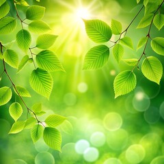 Spring background, green tree leaves on blurred background