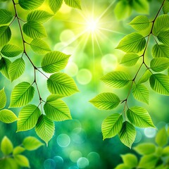 Spring background, green tree leaves on blurred background