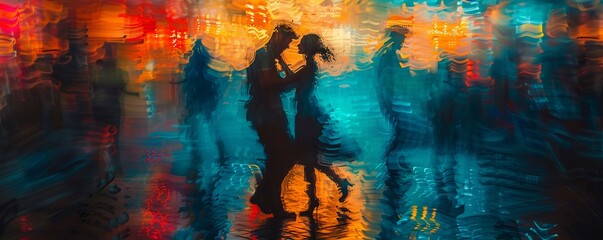 Wall Mural - a couple dancing the night away at a vibrant salsa club, twirling and spinning to the rhythm of lati