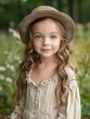 © Ihor - A young girl in a straw hat stands in a lush green forest, smiling serenely at the camera