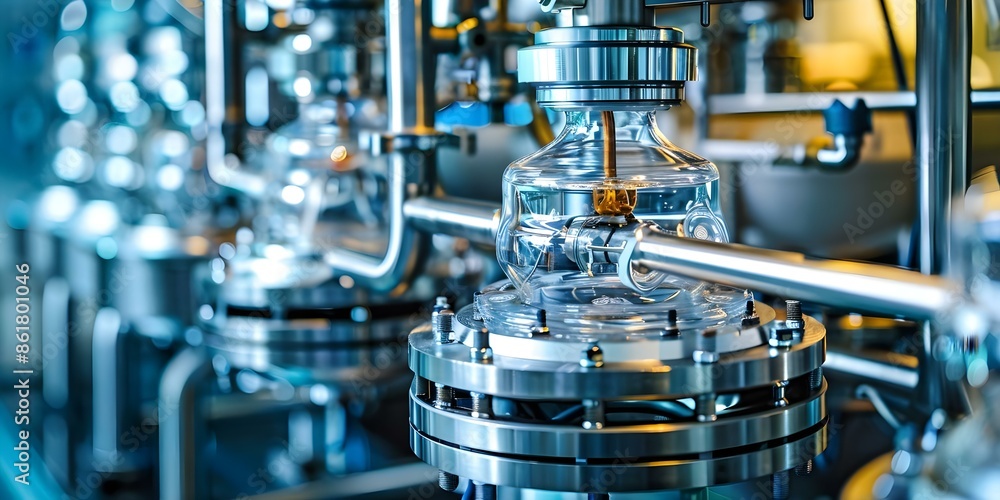 Photos of bioreactors in biopharmaceutical manufacturing process for ...