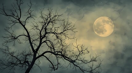 Canvas Print - tree, moon and clouds