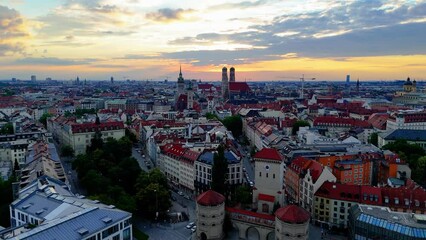 Wall Mural - Aerial view of Munich city center at sunset. Munich, Germany