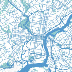 Layered vector map of Philadelphia in Pennsylvania in a professional blue style