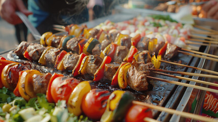 Wall Mural - a juicy kebab skewer, loaded with grilled meat and vegetables