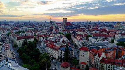 Wall Mural - Aerial view of Munich city center at sunset. Munich, Germany