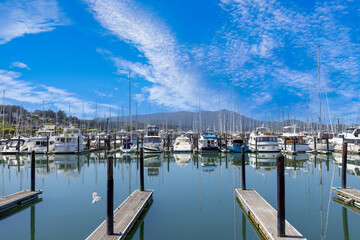 Wall Mural - Sausalito marina in California, San Francisco. Travel destination, cruise vacation.