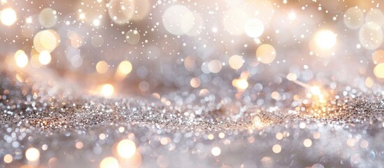 Aufkleber - Blurry silver glitter swirls around shimmering light bulbs creating a festive backdrop with a sparkle, perfect for holiday celebrations or as a copy space image.