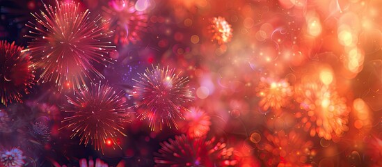 Poster - New Year fireworks create an abstract holiday background with copy space for added text or images.