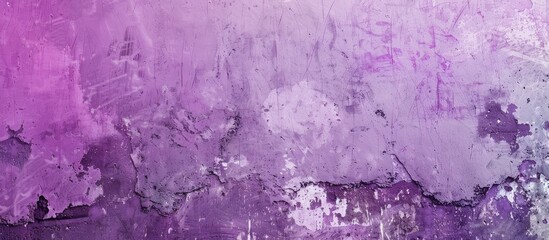 Leinwandbilder - A wide banner with a violet grungy texture on rough decorative plaster backdrop. Panoramic copy space image on concrete wall, creating a purple abstract background.