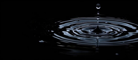 Wall Mural - Water droplet set against a black background, providing copy space image.