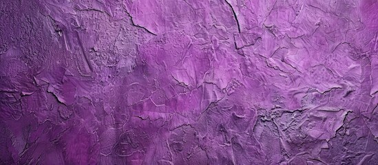 Sticker - A wide banner with a violet grungy texture on rough decorative plaster backdrop. Panoramic copy space image on concrete wall, creating a purple abstract background.