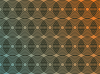 Hypnotic geometric pattern with concentric circles. Abstract green and orange overlap circle background