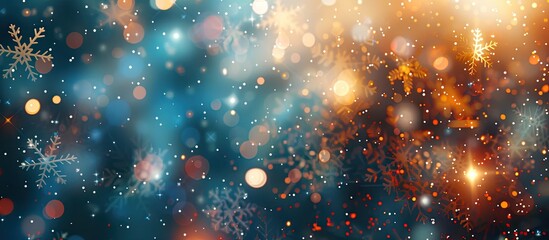 Poster - Abstract bokeh Christmas background with snow flakes, ideal for adding text or other elements; copy space image.