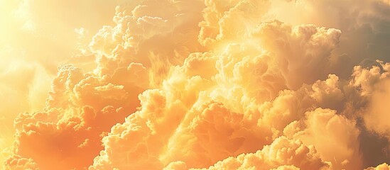 Poster - The sunlight transforms the clouds into shades of orange and yellow, creating a serene and picturesque sky with copy space image.