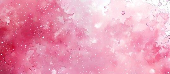Poster - Abstract pink background with snowfall watercolor elements and copy space image.