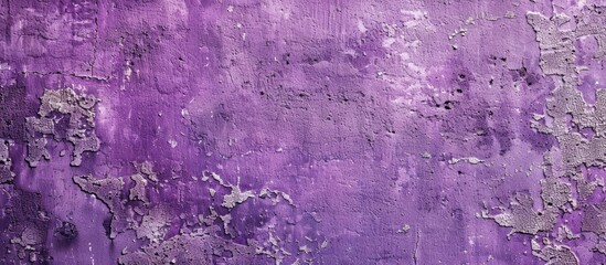 Aufkleber - A wide banner with a violet grungy texture on rough decorative plaster backdrop. Panoramic copy space image on concrete wall, creating a purple abstract background.