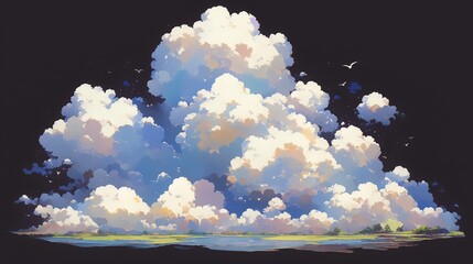 Wall Mural - A large cloud filled with white and blue colors. Anime cloud background