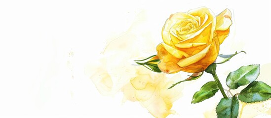 Wall Mural - Brightly colored yellow rose drawing on a copy space image.