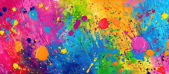 Aufkleber - Background with mixed color paint splatter patterns, creating a colorful and messy splashes backdrop with a grungy look and copy space image.