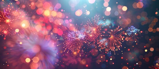 Poster - Abstract holiday background with New Year fireworks featured in a copy space image.
