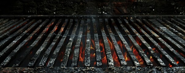 Wall Mural - A grill with a lot of smoke and fire coming out of it. Free copy space for text.