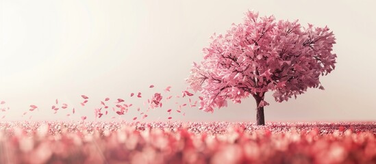 Aufkleber - Pink tree with flowers blossoming, providing a striking copy space image.