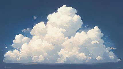 Wall Mural - A large white cloud in the sky with a blue background. Anime cloud background