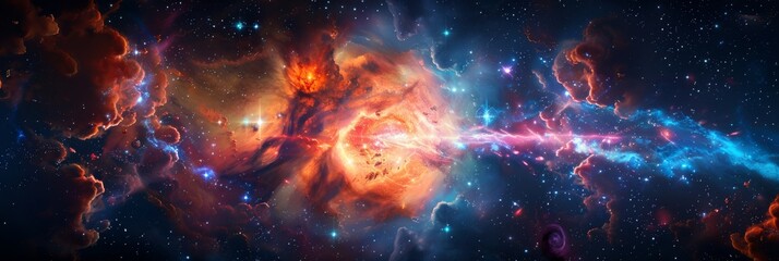 Wall Mural - A cosmic nebula with vivid colors and countless stars, creating a stunning spectacle in the vastness of space