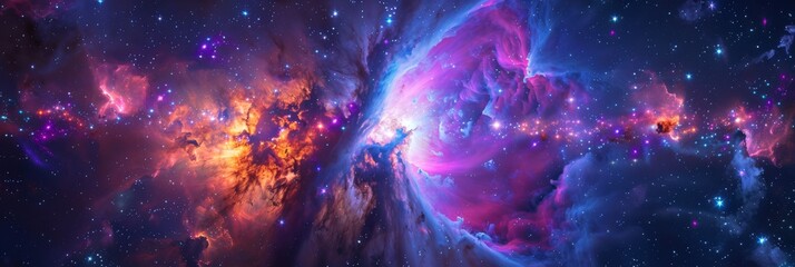Wall Mural - A cosmic nebula with vivid colors and countless stars, creating a stunning spectacle in the vastness of space