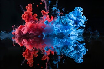 Canvas Print - A stunning and colorful display of red and blue ink clouds swirling in water